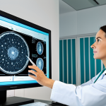 양자이미징 기술 - Medical Diagnosis**

"A doctor in a modern, clean clinic examining a high-resolution quantum image o...