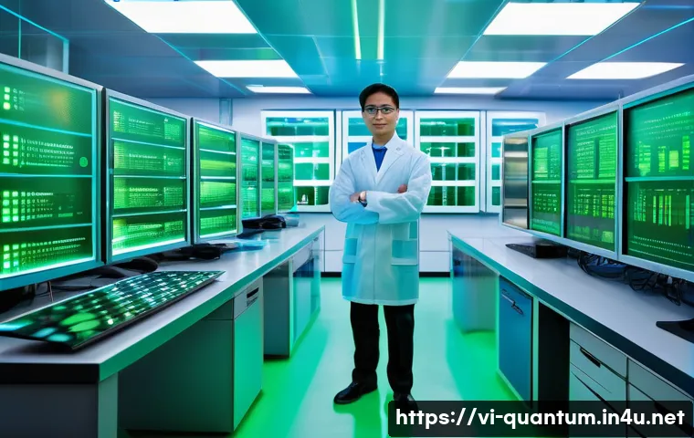 양자센서의 측정 정확도 - A highly detailed scientific laboratory scene showcasing a quantum sensor device composed of ultra-p...