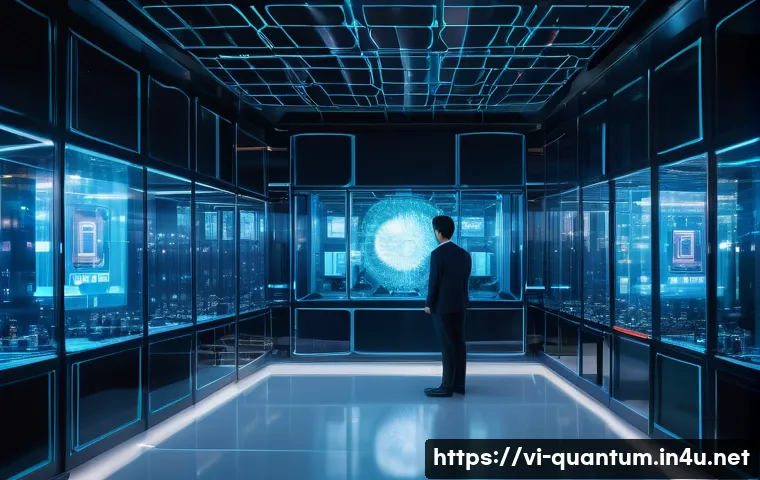 양자컴퓨터의 실용화 - A futuristic quantum computing laboratory scene in Vietnam, showing a scientist wearing business cas...