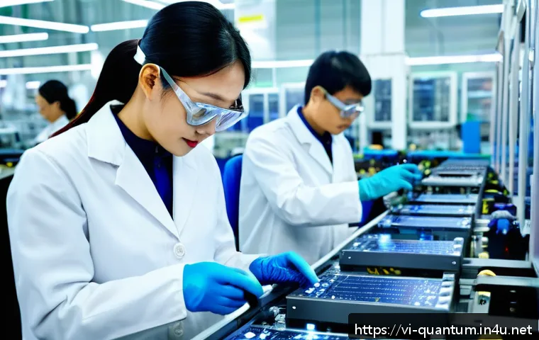 양자컴퓨터와 산업 변화 - A modern Vietnamese electronics factory interior showing advanced quantum computing technology in us...