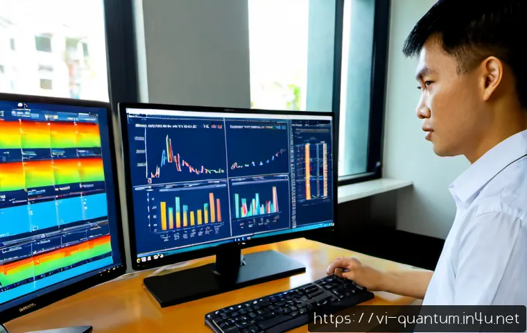 Home 21 양자컴퓨터와 통계 모델링 - Photorealistic modern data science workspace in Ho Chi Minh City, Vietnamese statistician reviewing ...