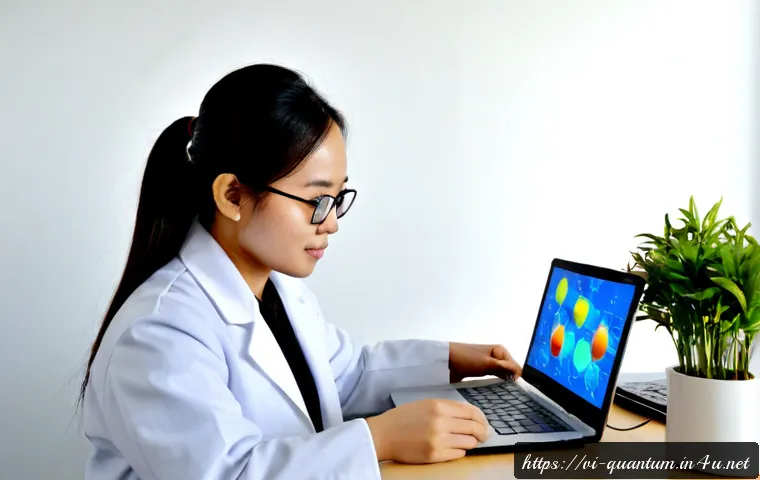 Home 15 양자화학 계산 - Photorealistic quantum chemistry calculation workspace in a modern Vietnamese university research la...